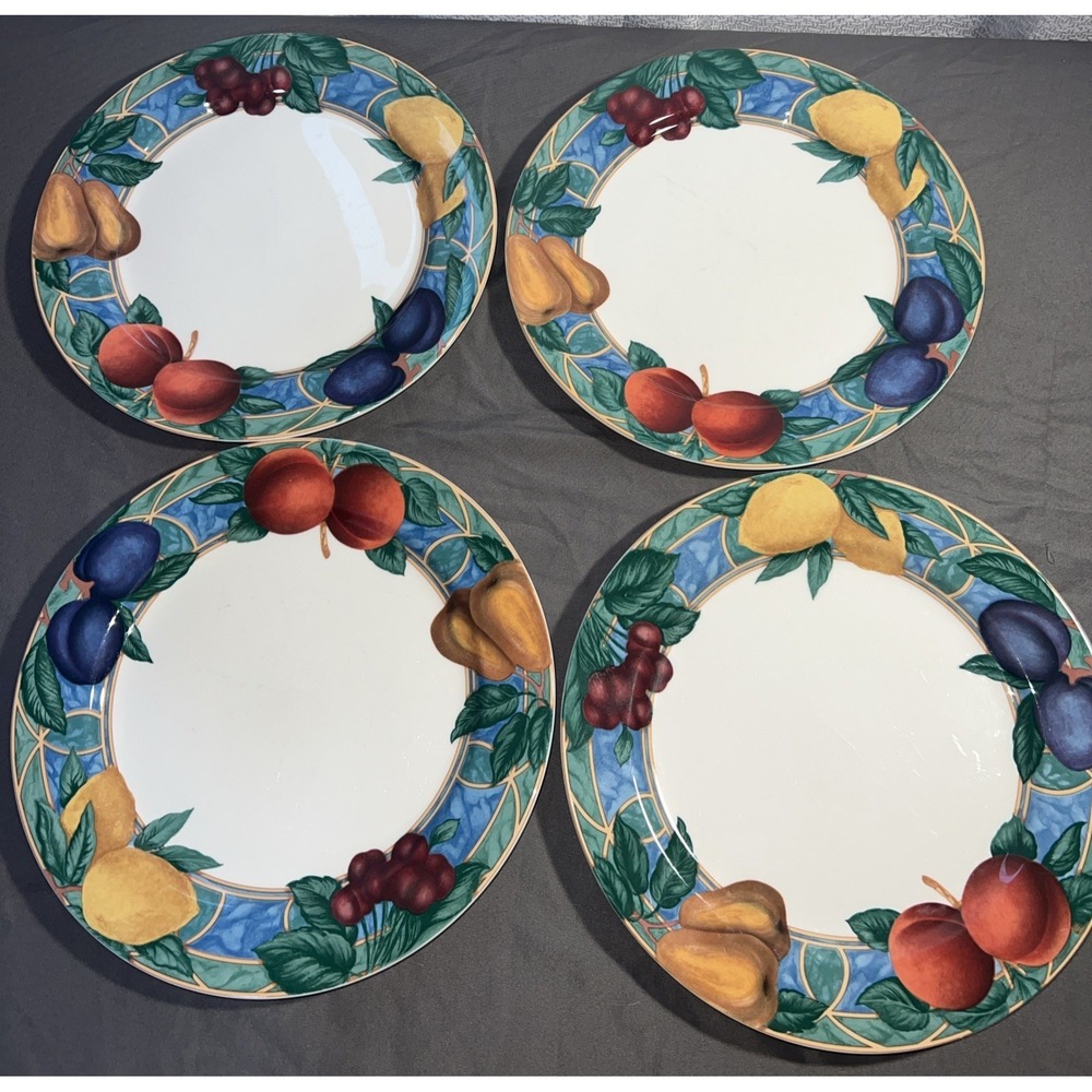 Set of 4 Victoria Beale Forbidden Fruit 10.5" Dinner Plates 9024 Porcelain